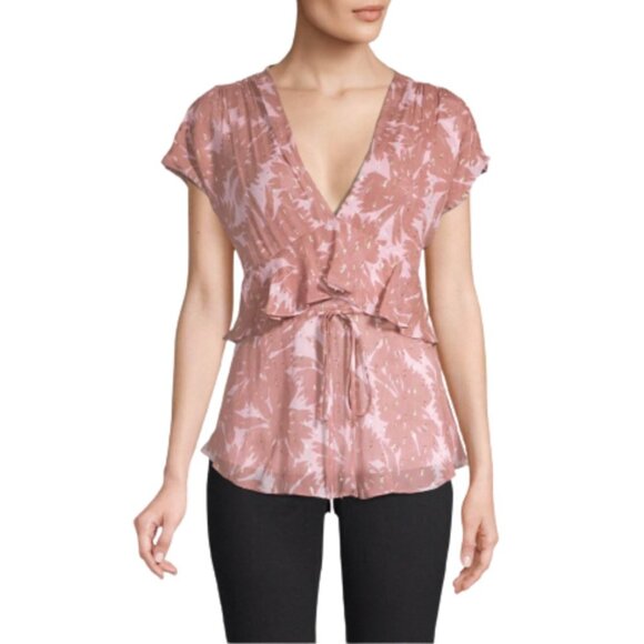 NWT DVF Millie Metallic Blouse Top Shirt Womens XS Pink Mauve V-Neck Chiffon NEW - Picture 2 of 15